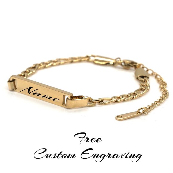 My Bead Emporium Other - Gold plated baby size bracelet with personalized name plate.